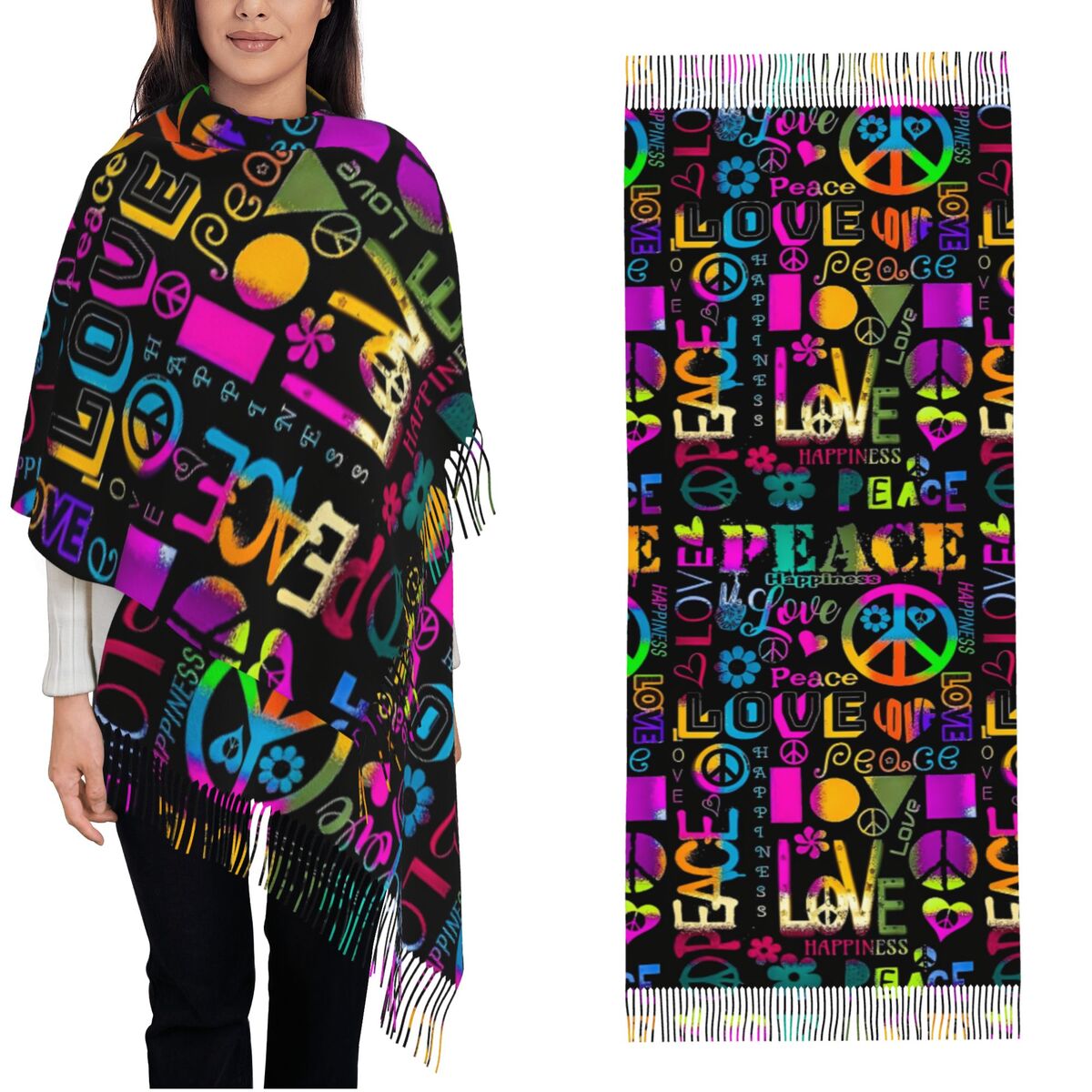 Womens Tassel Scarf Peace Fora - đánh giá và giá Cashmere Scarf Wrap
