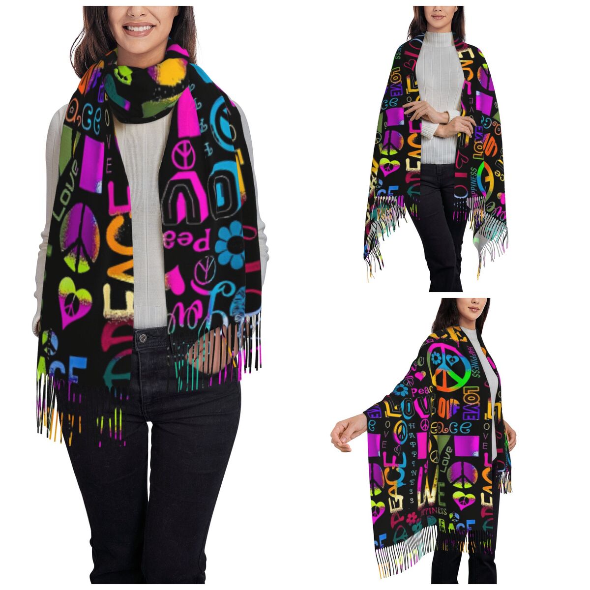 Womens Tassel Scarf Peace Fora - đánh giá và giá Cashmere Scarf Wrap