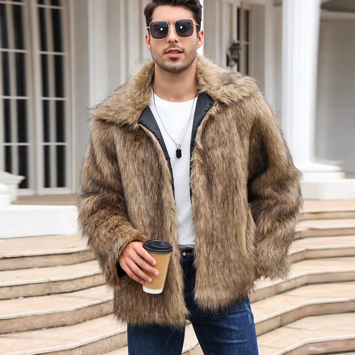 Men Faux Fox Fur Jacket Coat W - đánh giá và giá Winter Clothing Clearance