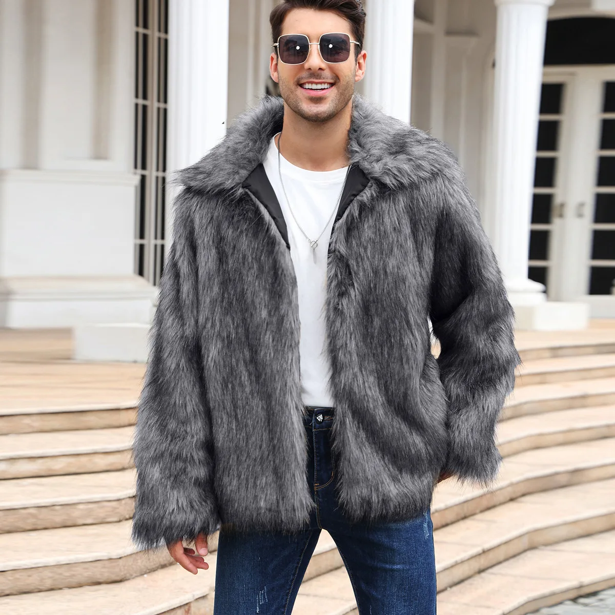 Men Faux Fox Fur Jacket Coat W - đánh giá và giá Winter Clothing Clearance
