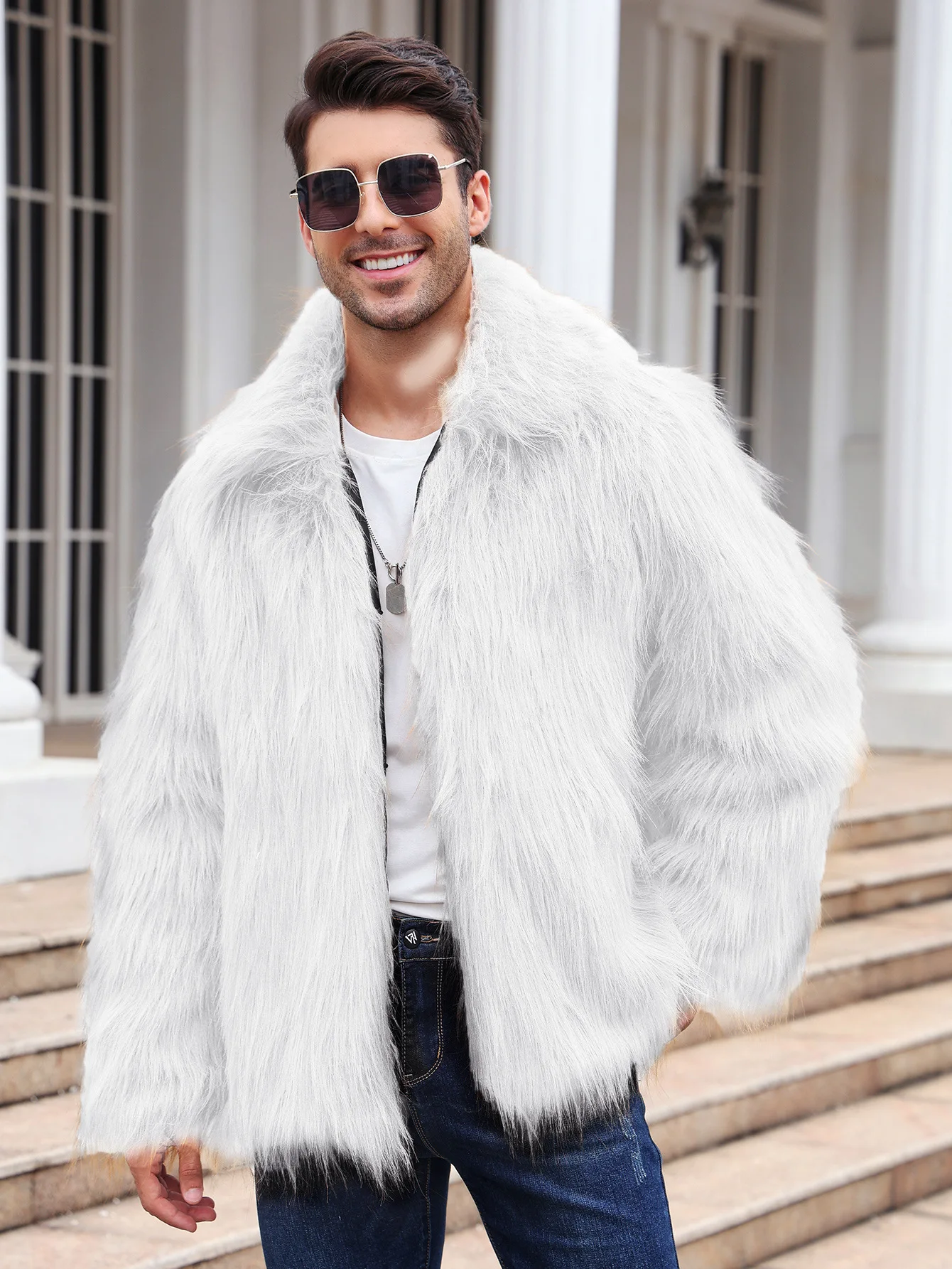Men Faux Fox Fur Jacket Coat W - đánh giá và giá Winter Clothing Clearance