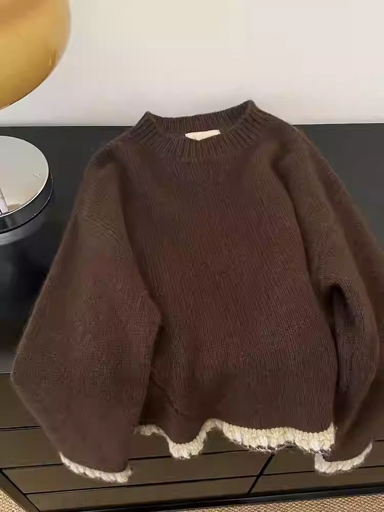 Women's Brown Patchwork Pullov - đánh giá và giá Winter Clothing Factory Outlet