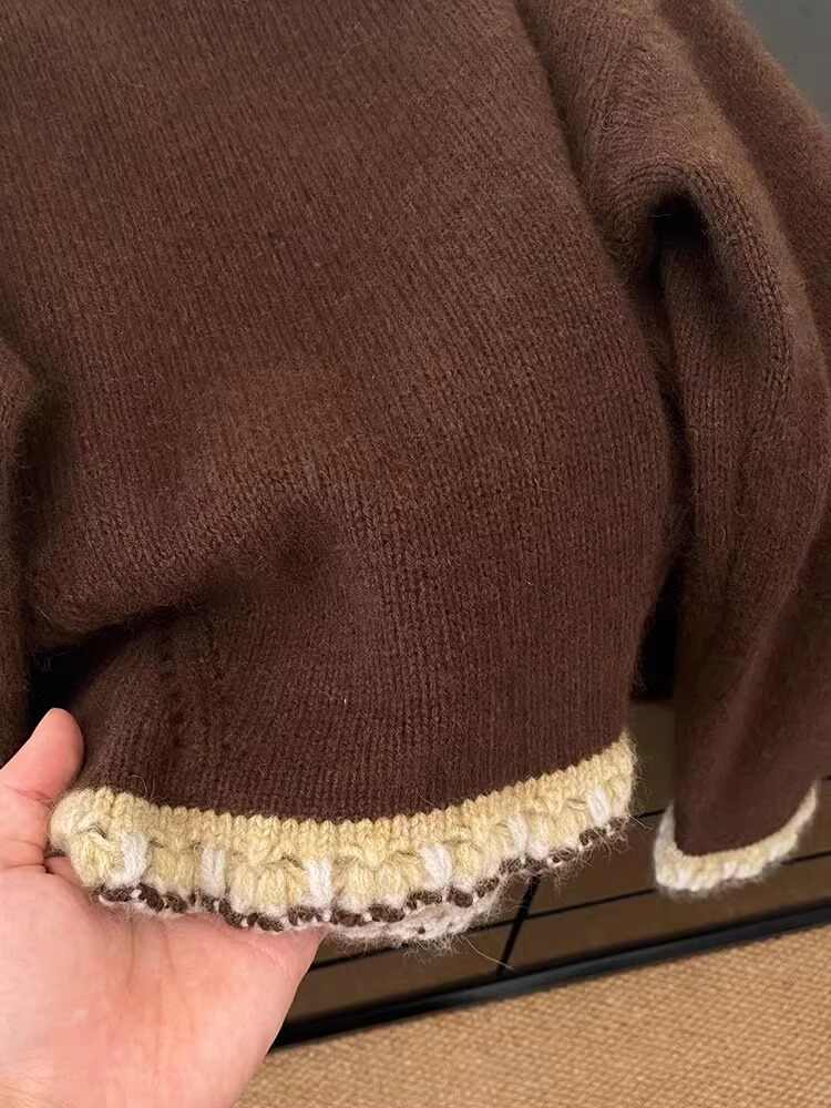 Women's Brown Patchwork Pullov - đánh giá và giá Winter Clothing Factory Outlet