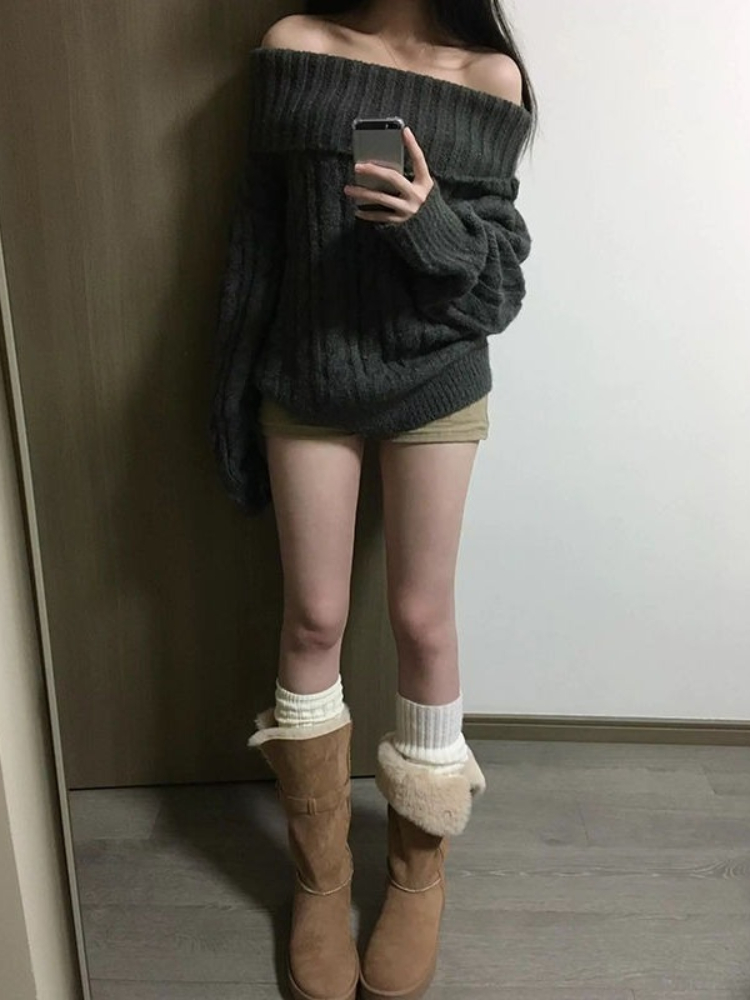 French Design Grey Off Shoulde - đánh giá và giá Winter Clothing Factory Outlet