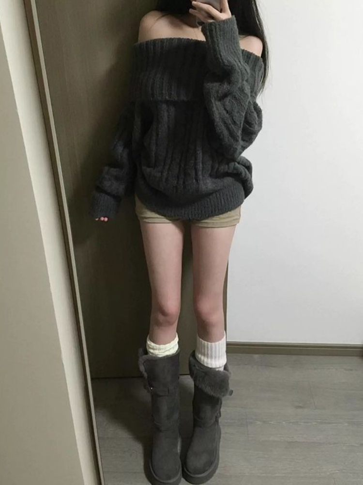 French Design Grey Off Shoulde - đánh giá và giá Winter Clothing Factory Outlet